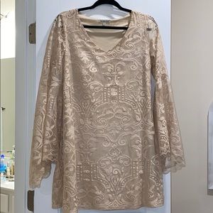 Cream bell sleeve, lace dress